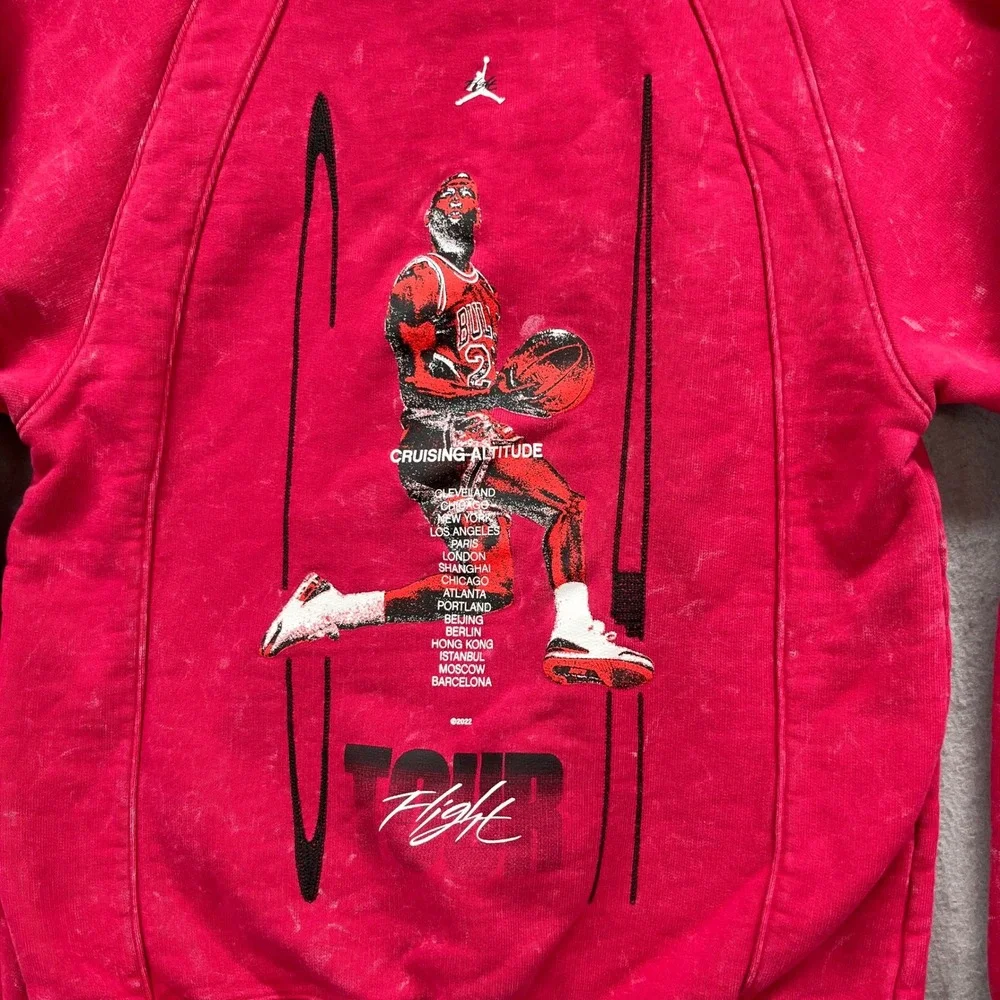 Jordan Hoodie Mens XS Red Acid Wash Flight Tour Cruising Altitude Graphic Fleece